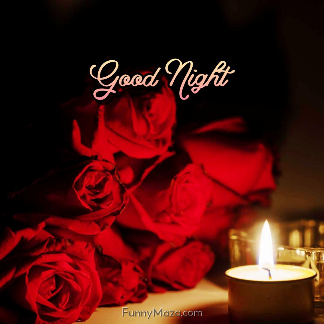 Beautiful Good Night Red Roses With Candles Images Download