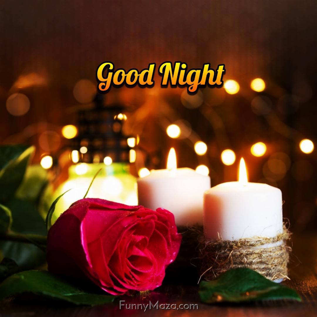 Good Night Beautiful Rose And Candles Images