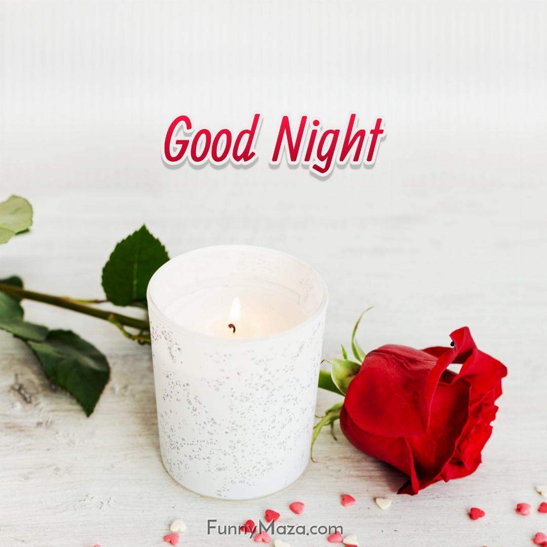 Good Night Image Of Rose And White Candle