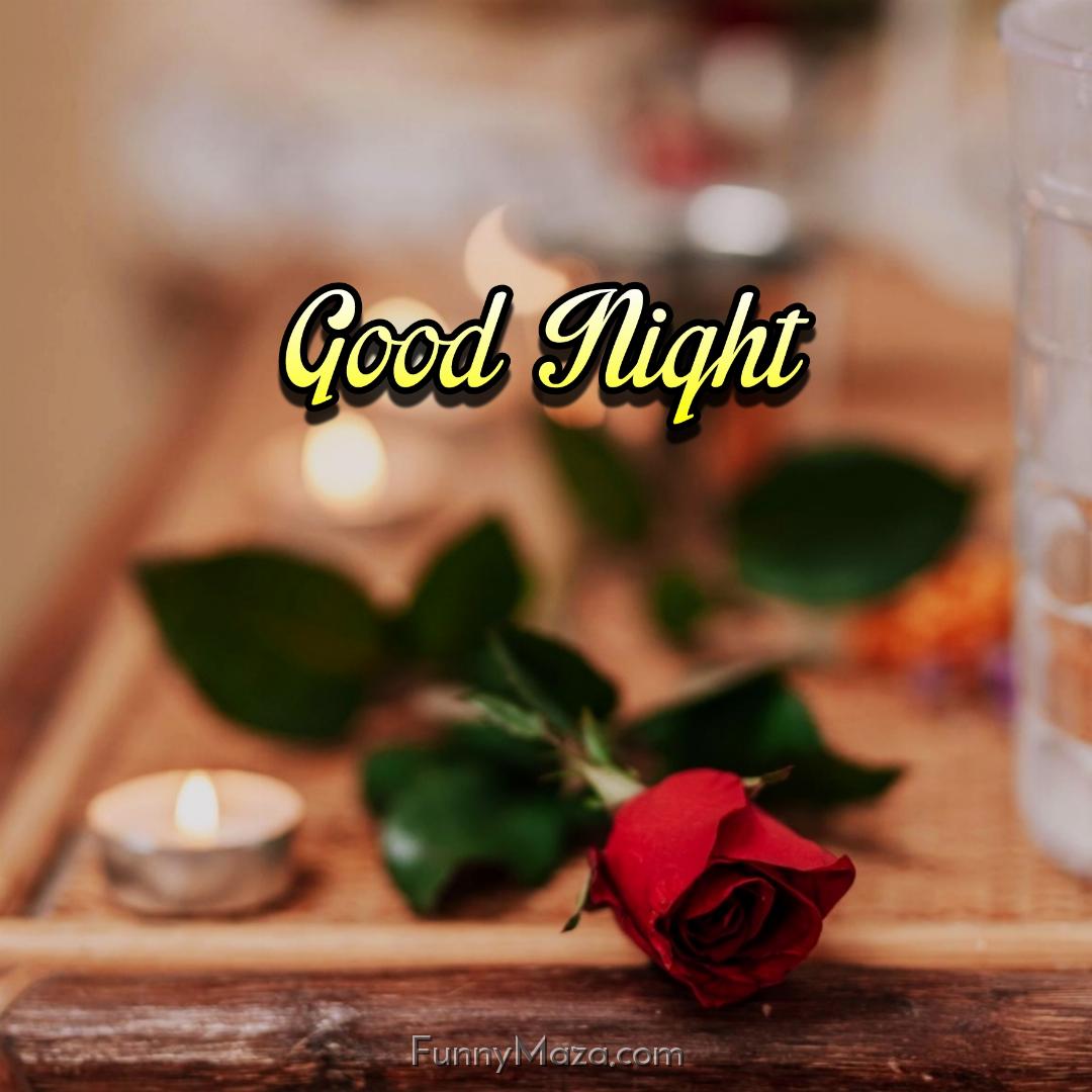 Good Night Images Of Red Rose With Candle