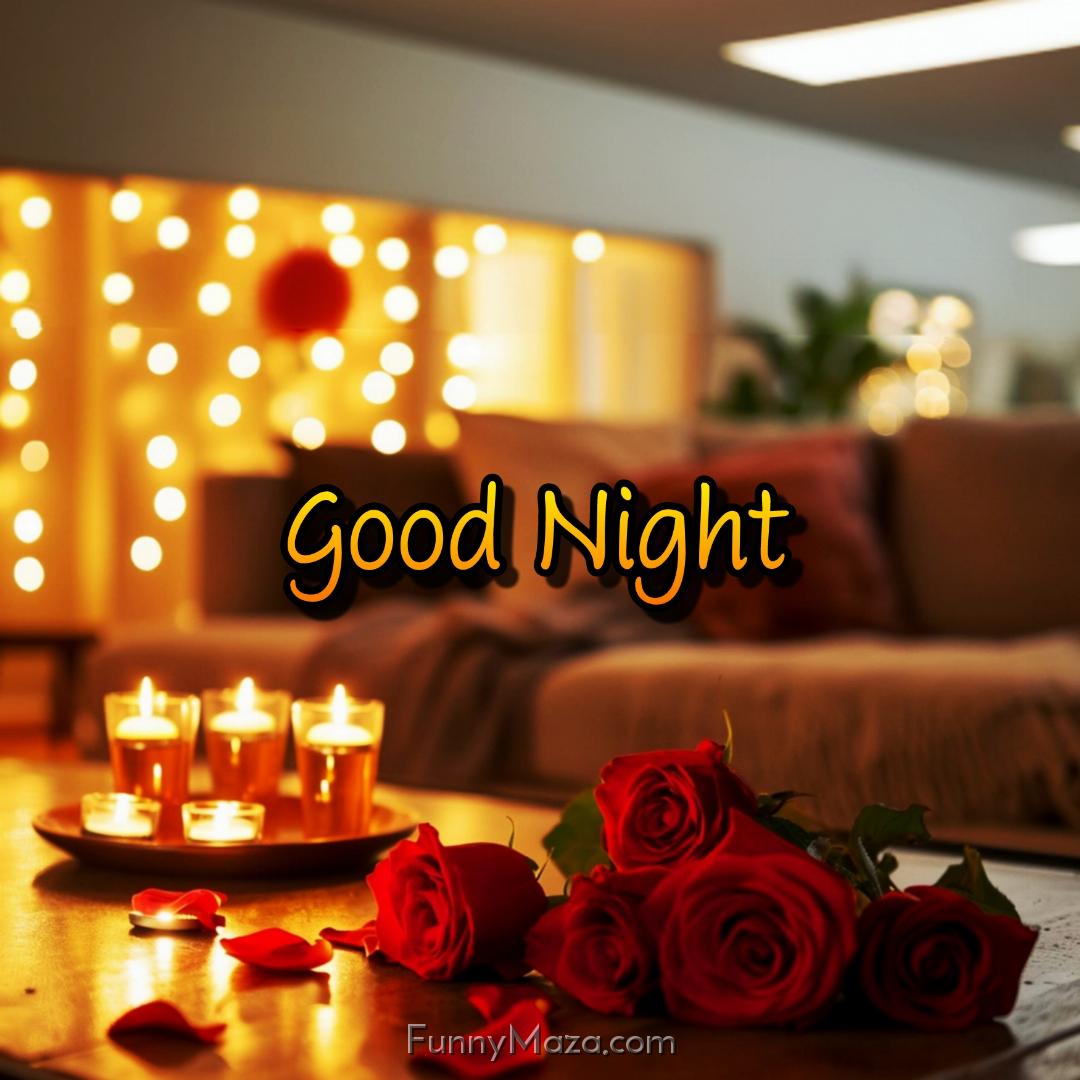 Good Night Images With Roses And Candles