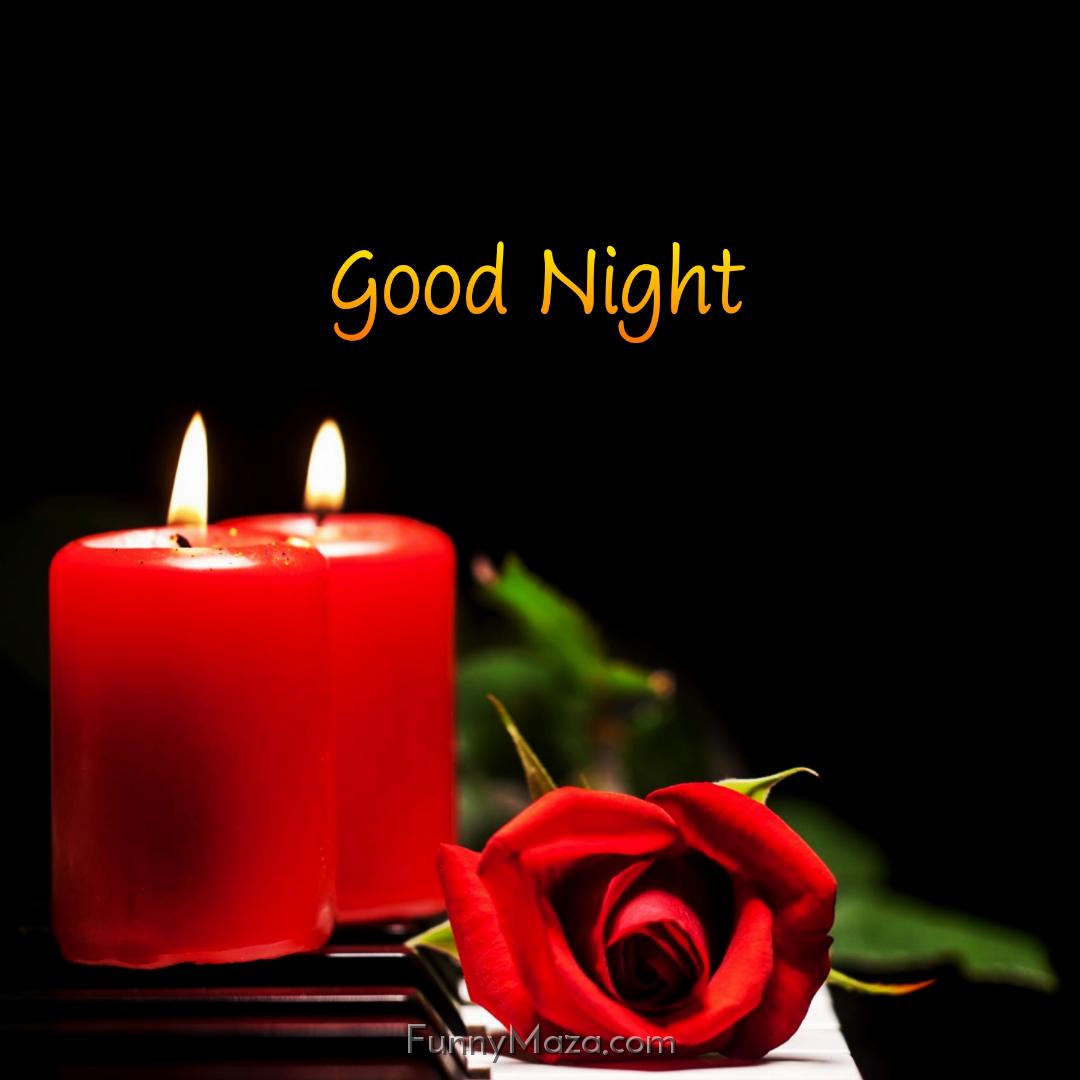 Good Night Red Rose With Candles Photo