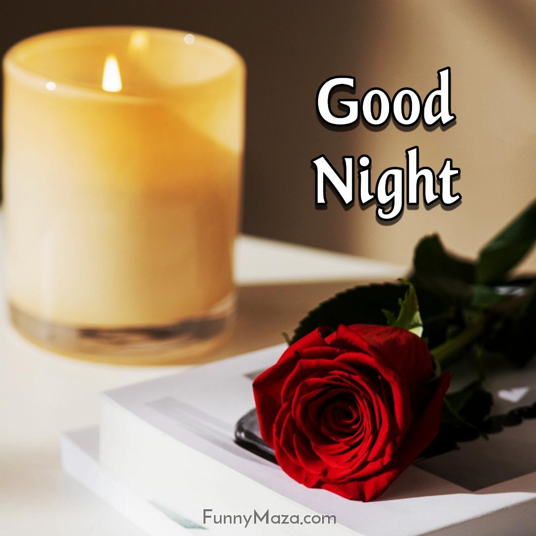 Good Night Rose And Candle Ka Photo