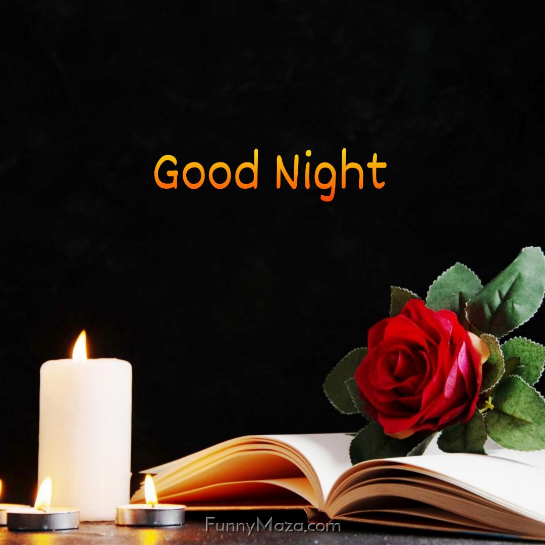 Good Night Rose With Candle Pic HD Download