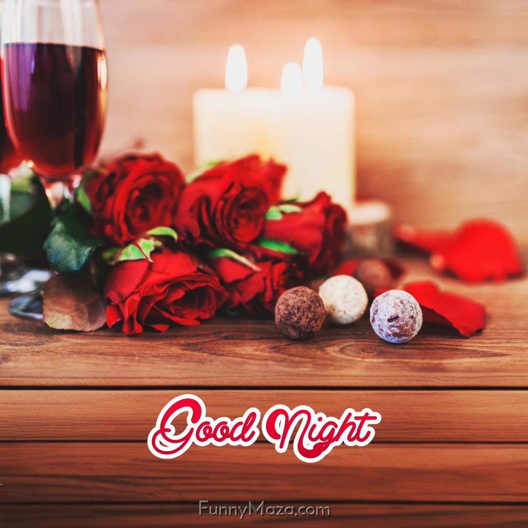 Rose And Candles Images For Good Night