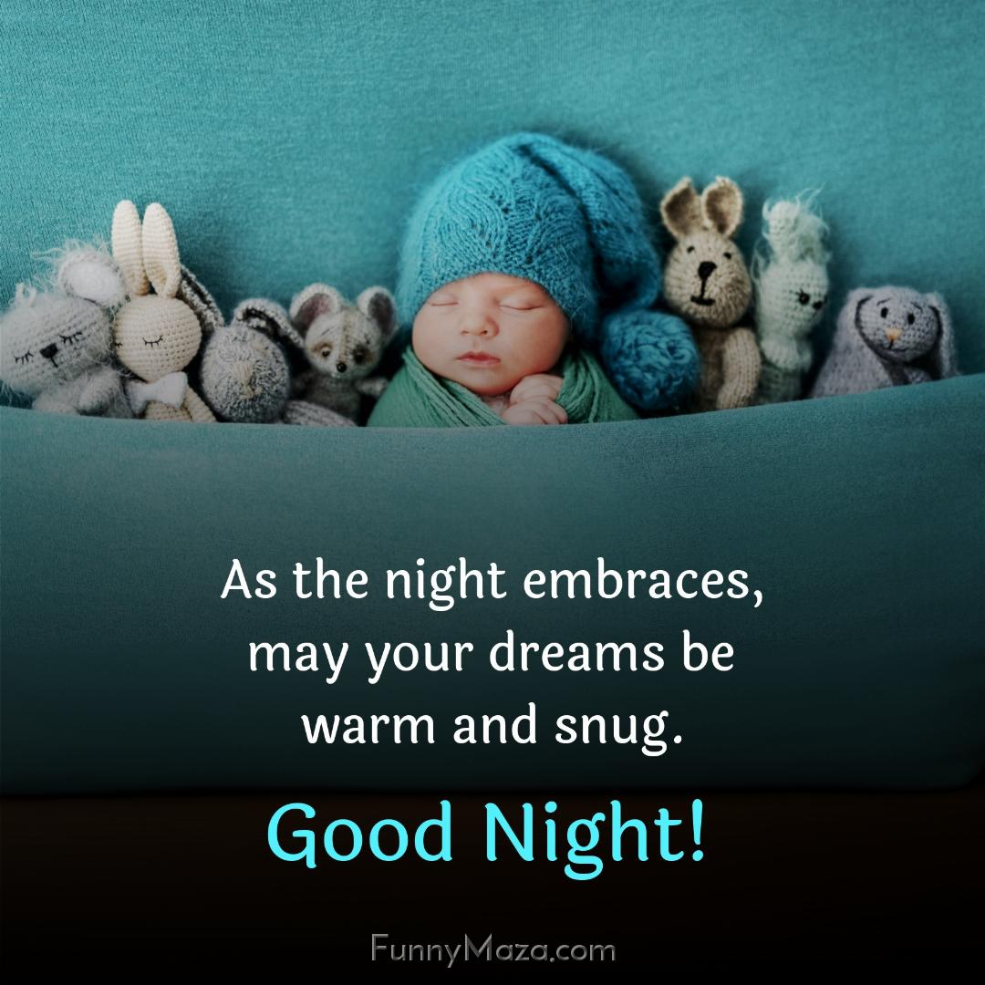 As the night embraces may your dreams be warm and snug